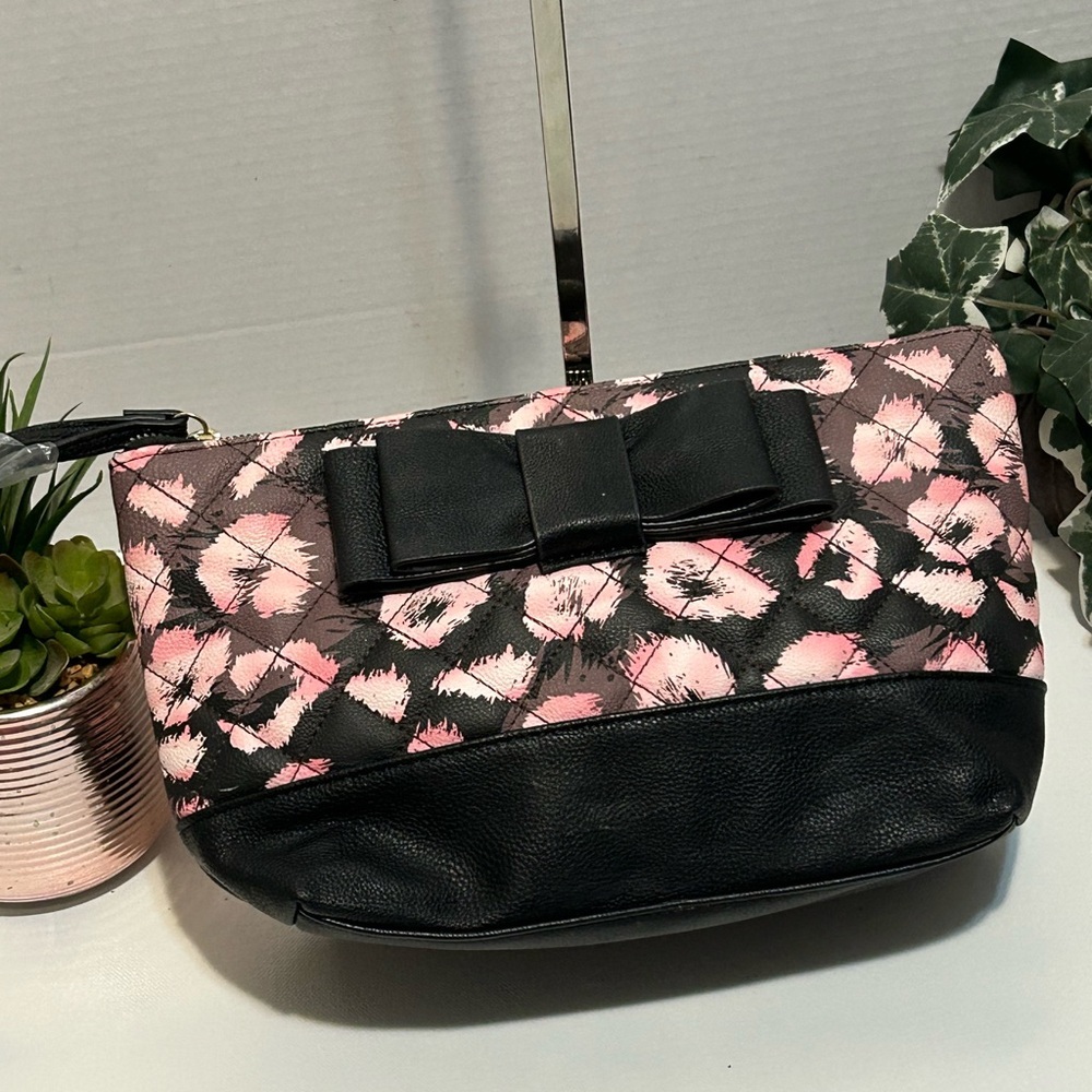 Betsey Johnson Black and Pink Cosmetic Bag